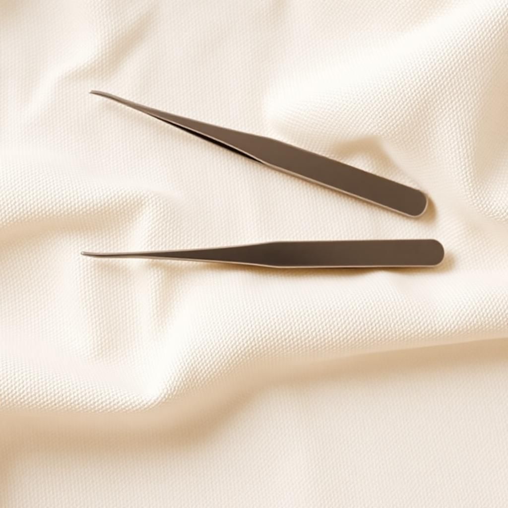 TweezerCo Pro Grooming Tweezer Set with slant, point and flat tweezers in a roll-up linen case